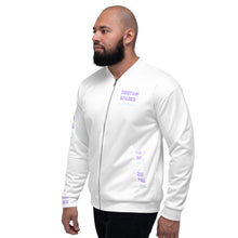 Load image into Gallery viewer, TRISTAN SPARKS &#39;PURP&#39; Unisex Bomber Jacket White
