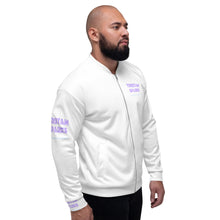 Load image into Gallery viewer, TRISTAN SPARKS &#39;PURP&#39; Unisex Bomber Jacket White
